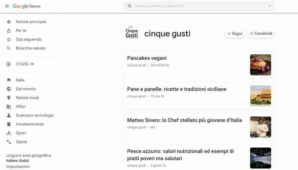 notizie di food italia cinque gusti food magazine su google news