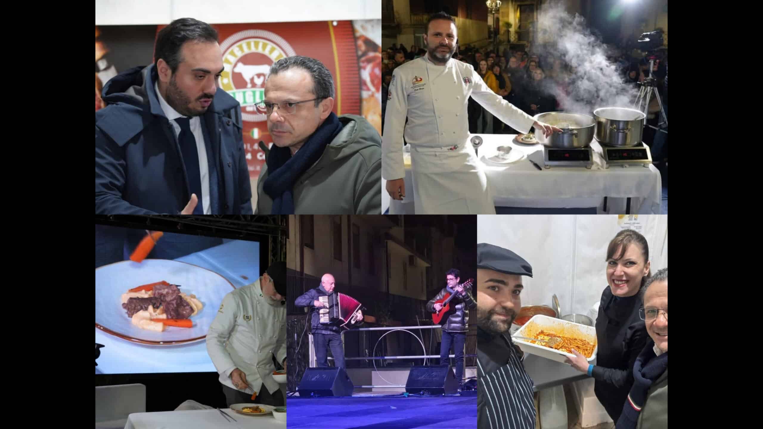 Collage Valli del Mito copertina Cateno DL con Bonfiglio+chef Romeo e Caliri+musicisti IMG