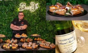 Andrea Pellegrino con pizza Basilicò e Champagne