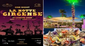 Locandina La Notte circense con Nino Pipitò+giardino e palma+ostriche