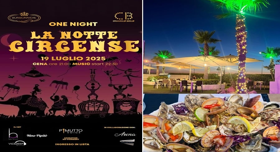 Locandina La Notte circense con Nino Pipitò+giardino e palma+ostriche