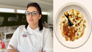 Carlotta Andreacchio con il suo risotto fusion di bufala e triglia